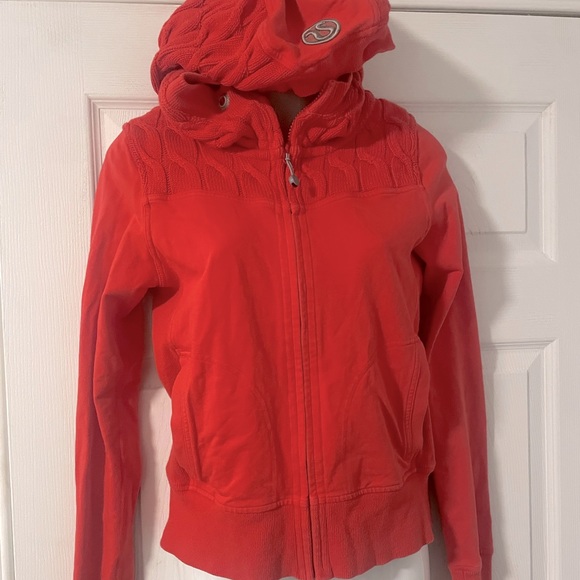 Lululemon scuba jacket with knit hood and double collar, size 6, orange - Picture 2 of 3